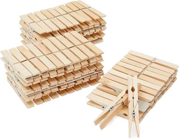 Juvale Wooden Clothespins & Hanging Clips - 100 Pack, 3.9x0.6x0.6in, Natural Wood, Modern - Heavy Duty Laundry Clips for Outdoor Clothesline - Clothespins for Crafts & Photo Displays