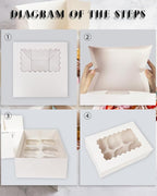 Bakepacker Auto-pop up 6 Cupcake Boxes with Window 20 Count White Box 9.4 x 6.1 x 3 inch Cupcake Carrier