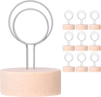 Table Number Holders Pack of 10 Metal Wire with Wooden Base for Better Stability Place Card Holders - Centerpieces, Picture Photo Sign Stands for Weddings, Party, Birthdays -Silver