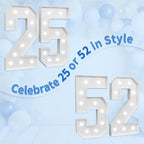 imprsv Marquee Numbers Large 25th-Birthday Decorations: 4ft Light Up Number Graduation Decoration 2025 Year Old Women Men Party Decor Backdrop 52 Anniversary Foam Board Big Number 25