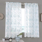 Embroidered Floral Sheer Curtains Blue 63 Inch , Rod Pocket Voile Drapes for Living room, Bedroom, Vintage Embroidery Semi Crinkle Curtain Panels for Yard, Patio, Villa, Parlor, Set of 2, 52"x 63".
