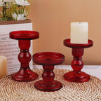 3-Piece Set of Red Glass Candlestick, Crystal Candlestick Holder Holder and Conical Candle, Christmas Candle Holder Decoration, Family Living Room Wedding Candle Holder (red1set)
