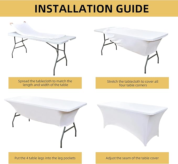 6-Pack 6ft White Spandex Table Covers for Rectangle Standard Folding Tables - Wrinkle Resistant Stretch Tablecloths - Ultimate Fitted Table Protector for Parties, Trade Shows, Wedding