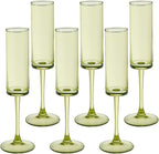 6 Pieces Green Champagne Flutes 6 OZ Straight Sided Wine Glasses Champagne Long Stem Drinking Colored Glasses,Set of 6 Hand Blown Champagne Flutes Goblets for Wedding Cocktail Cups,Cava, Prosecco
