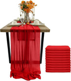 EHLDekol Chiffon Table Runners Romantic Sheer Wedding Table Runner Top Table Bridal Party Decoration (Red, 10ft, 10Pack)