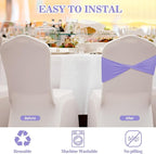 Kinlop 50 Pcs Spandex Chair Sashes Bows Chair Bands Slider Sashes for Covers Elastic Bands Ties Without Buckle Decorations for Wedding Party Events Ceremony Birthday(Light Purple)