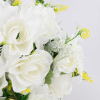 LESING Artificial Flowers with Vase for Table Centerpieces,Fake Silk Gardenia Flower in Vase Decoration for Home Office Party (White)