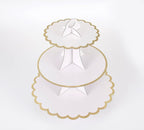 3-Tier Cupcake Stand, Lace Trim Cake Stand Holder, Tiered DIY Cupcake Stand Tower for Dessert Table Displays, Birthday Theme Party Favors Decoration, Floral Tea Party, 12" W x 12.8" H, White