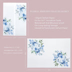 PONATIA 50PCS Vellum Jackets for 5x7 Invitation Cards- 135GSM Light Blue Floral Printed Vellum Sleeves, Quinceanera Wedding Invitation Cards Wraps, Transparent Christmas Gift Cards Jackets