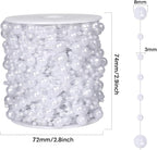 98FT Pearl Beads String Garland, 8mm 3mm White Faux Pearl Beads Roll Strand Bulk for Wedding Party Flower Christmas Decoration DIY Craft