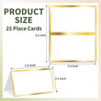 25 Premium Place Cards for Table Seating, Wedding Name Place Card with Gold Border, Tent Cards for Birthday Bridal Shower Baby Shower Reception Dinner Party Decorations -A19