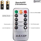 danip red flameless Candle, Built-in Star Cluster, 9 LED Candles, 11 Button Remote Control, 24-Hour Cycle Timer, Flashing Flame, Real Wax, Battery Powered. (Starry Sky Series)