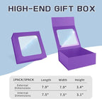 TIACABO Purple Gift Box with Window,7.5"x7.5"x3.1" Bridesmaid Boxe for Gifts Giving,Birthday Gift Boxes with Magnetic,Closure Lid Gifts Boxes for Presents,Cute Box,Luxury for Gift Packaging