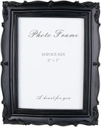 Cuspin Vintage 5x7 Picture Frame Black, Handmade Resin Frame with Carved Texture & Glass Front, Antique Retro Design for Tabletop Display or Wall Hanging, Black Photo Frames Home Decor