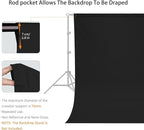 7X10 FT Black Backdrop, 100% Polyester Photography Background Curtain Screen, Foldable Washable Black Screen for Professional Photoshoot Portraits Party Video Studio