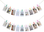 Hanging Photo Display Wall Decor, 2PCS Boho Wooden Bead Garland Collage Picture Frame with 9 Different Random Colors Wood Clips for Boho Bedroom, Living Room, Office, Dorm Decor