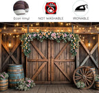 12x10ft Country Wedding Photography Backdrop Rustic Barn Door Photography Backdrop Farmhouse Pink Flower Cabin Wooden Birthday Baby Shower Wedding Bridal Party Banner Photo Booth Props Background