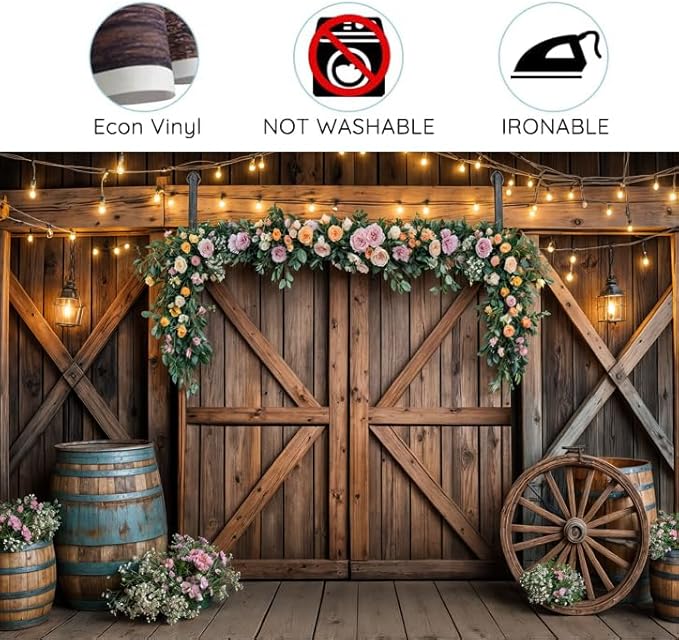 6x4ft Country Wedding Photography Backdrop Rustic Barn Door Photography Backdrop Farmhouse Pink Flower Cabin Wooden Birthday Baby Shower Wedding Bridal Party Banner Photo Booth Props Background