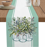 Eucalyptus Cotton Linen Table Runner for Dining Kitchen, Wedding Outdoor Party Tablerunners Decoration, Green Leaves Botanical Plants Watercolor Dresser Scarf Coffee Tablecloth Runners 13x90 Inches
