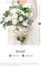 Ling's moment White Bridal Bouquet Cascading, White Wedding Bouquets for Bride, 13 Inch Ivory Bride Bouquets for Wedding Artificial Flowers Bouquets