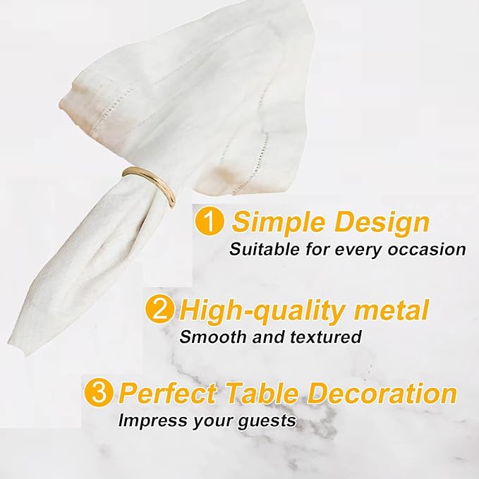 Gold Napkin Rings - 10 Pcs Stainless Steel Napkin Rings,Gold Rotundity Metal Napkin Ring for Table Settings Wedding Christmas Party Dinner Table