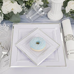 Festiva 350Pcs Silver Plates - Silver Square Plastic Plates 9 .5" and 6" - serve for 50 guests include 50 Cups 50Plastic Cutlery 50Hand Napkins Perfect for Party&Wedding&Birthday&Easter Day