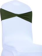 MDS Pack of 50 Spandex Chair Sashes Bows Elastic Stretch Dining Chair Bands Ties Without Slider Buckle Universal fits for Wedding Baby Shower Birthday Party Banquet Event Decoration - Olive Green