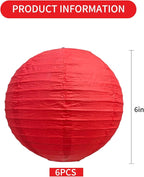 BEISHIDA 6-Inch Red Round Paper Lanterns Decorative Hanging Asia Chinese Japanese Paper Lanterns Lamp for Birthday Wedding Baby Bridal Shower Christmas Home Decor Party Decoration（6 Packs）
