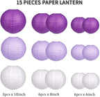 Paper Lanterns Decorative, Round Hanging Paper Lanterns Decorations for Bachelorette Engagement Birthday Party Decorations Purple/Lavender/White 15pcs