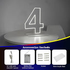 Number 4 Neon Sign for Birthday, 16.54" Cool White USB Battery Powered One Neon Sign for Party Wedding Anniversary Decor Light Sign (Number 4)