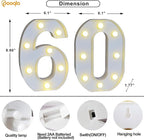 Pooqla Decorative Led Light Up Number Letters, White Plastic Marquee Number Lights Sign for 60th Birthday Party Wedding Decor Battery Operated Number (60)