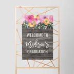 Andaz Press Personalized Extra Large Wedding Easel Board Party Sign, 12x18-inch, Pink Floral Flowers on Gray Rustic Wood, Your Text Here, 1-Pack, Custom
