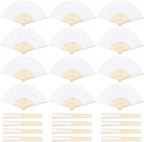 Aneco 24 Pieces Handheld Paper Fans Paper Folding Fans with Bamboos for Wedding Gift, Party, Home, DIY, White…