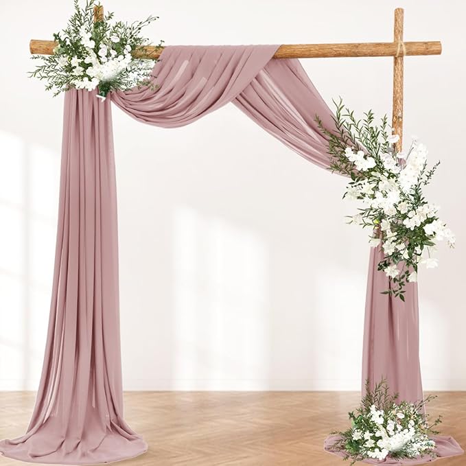 Wedding Arch Draping Fabric 1 Panel 30'' x 18FT Dusty Rose Sheer Chiffon Arch Drapery for Photo Booth Bridal Shower Baby Shower Church Decor Newborn Photography Christening Outdoor Party