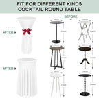 Cocktail Table Covers - 2 Pack 24"x 43" White Cocktail Table Tablecloth with Natural Wavy Round Skirt for Bar Wedding Party Banquet