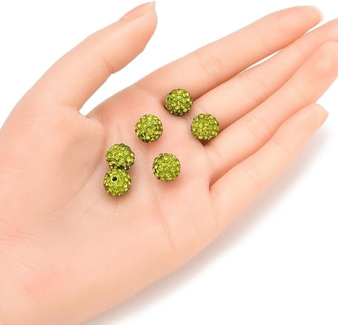 25pcs Adabele Grade A Suncatcher Crystal Rhinestone Pave Loose Beads 10mm Olivine Green Polymer Clay Disco Ball Spacers Compatible with Shamballa All Craft Jewelry Making DB10-17