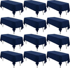 12 Pack Polyester Tablecloth 60 x 126 Inch Navy Blue Tablecloth for 8 Ft Rectangle Tables,Washable Fabric Table Covers Polyester Table Clothes for Wedding Parties Banque