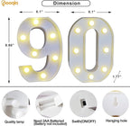 Pooqla Decorative LED Light Up Number Letters, White Plastic Marquee Number Lights Sign for 90th Birthday Party Wedding Decor, Battery Operated