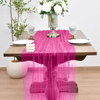 Joanlody Fall Fuschia Pearl Table Runner 10ft Rustic Boho Tulle Table Runner with Pearls for Baby Shower Wedding Party Veil Dessert Thanksgiving Table Decor Hot Pink 4pcs
