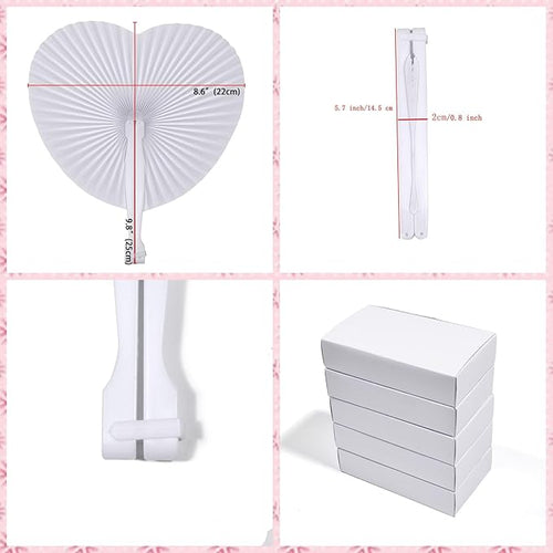 12 Pcs Decorative Paper Folding Hand Fans Handheld,White Heart Foldable Wedding Fans Chinese and Japanese Fans Bulk for Bridal Guest Church Party Favors Dancing Birthday DIY
