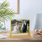 Clear Acrylic Sign Holder 6x 4 Horizontal Double Sided Gold Frame Display Stand Table Flyer Holder for Wedding Table Number Menu Holder (6pcs)