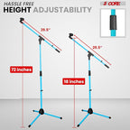 5 Core Tripod Mic Stand Floor Adjustable 18 to 72 Inches Sturdy Boom Arm Holder Microphone Stands Pedestal Para Microfono for Singing - MS 080 SKY BLU