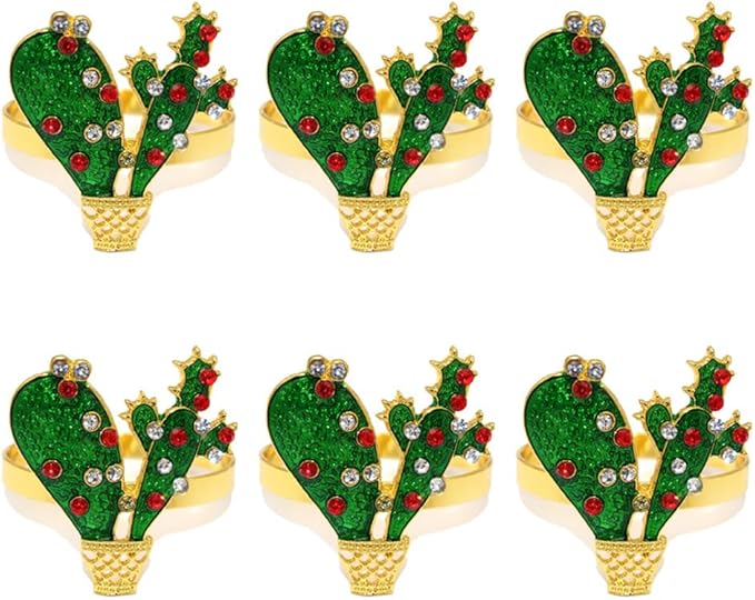 Cactus Napkin Rings Set of 6, Summer Wedding Party Napkin Holder Buckles, Thanksgiving Christmas Napkin Rings (Green, One Size)