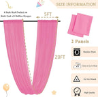 MODFUNS Wedding Arch Drapes Fabric Pink Ceiling Draping 2 Panels 5x20 FT Chiffon Curtains for Backdrop Sheer Voile Swag Curtain Wedding Drapery for Arch Bed Canopy Tent Backdrop for Reception Arbor