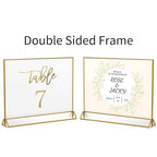 NIUBEE 6Pack 7 x 5 Horizontal Clear Acrylic Sign Holder with Gold Borders, Double Sided Table Menu Stands Picture Frames for Wedding Table Numbers, Restaurant Signs, Photos and Art Display