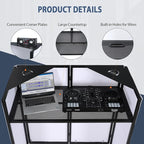 LUCKUP DJ Facade Booth 41"L x 20"W Portable DJ Facade with White & Black Scrim, Foldable DJ Table Station with LED Strips for Party, Black Metal Frame