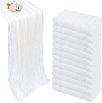 12 Pack White Cheesecloth Table Runner 10ft Boho Gauze Fabric Cheese Cloth Table Runner 35 x 120 Inch Rustic Sheer Runner for Romantic Wedding Decor Baby Shower Party Table Centerpiece Decoration