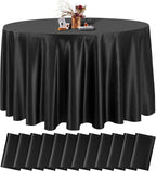 fani 12 Pack 108 Inch Black Satin Tablecloth - Premium Bright Silky Round Tablecloth Overlay Smooth Fabric Table Cover, Table Decoration for Wedding Party Banquet Events Restaurant Kitchen Dining