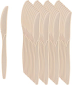 100% Compostable Knives 50 Count,Disposable Knives No Plastic Knives Heavy Duty Silverware, BPA-Free Cutlery Flatware Utensils Ecofriendly,Light Brown