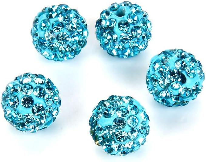 100pcs Adabele Grade A Suncatcher Crystal Rhinestone Pave Loose Beads 10mm Aquamarine Blue Polymer Clay Disco Ball Spacers Compatible with Shamballa All Craft Jewelry Making DB10-10